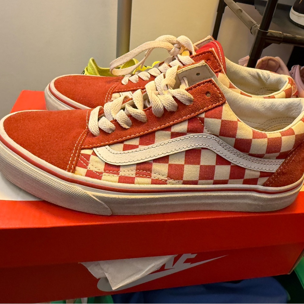 Vans Red and White Checkered Kids Sneakers